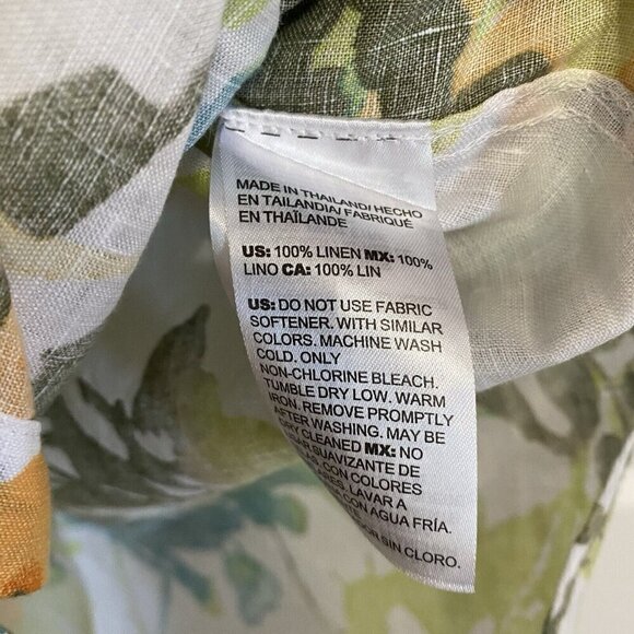 Chico's Size 12 Tropical Print Linen Button Front Blouse No Iron  3/4 Sleeves - Picture 3 of 5